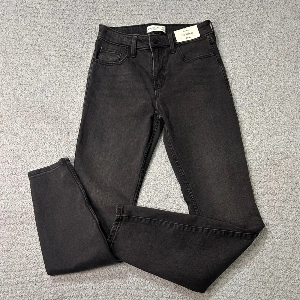 Abercrombie & Fitch Jeans High Rise Skinny 25 0 Black Denim Faded Casual Classic